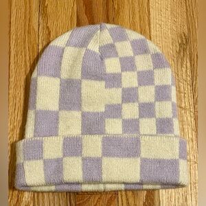 Maeve by Anthropologie Cream and Lilac Checkered Beanie